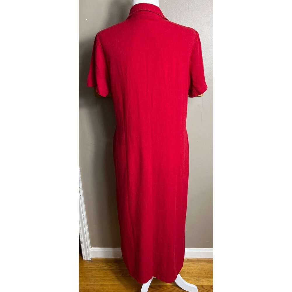 Vtg Orvis Linen Blend Dress Red Button Up Midi Pockets 90s Classic Preppy Wom 12 - Picture 4 of 11